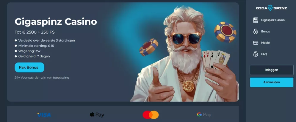 Gigaspinz Casino – Tot €450 bonus en 250 gratis spins op je eerste stortingen